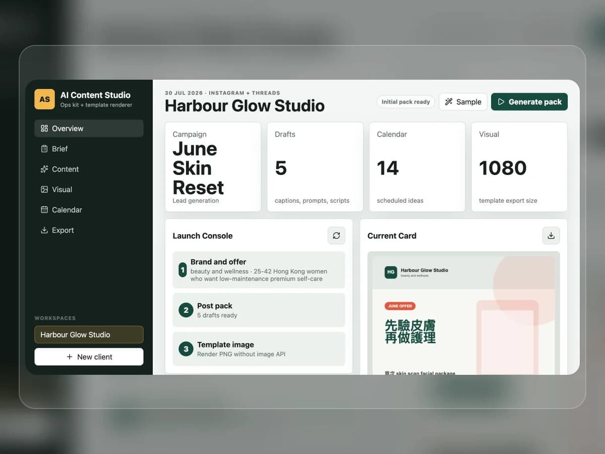 AI Content Studio operations dashboard